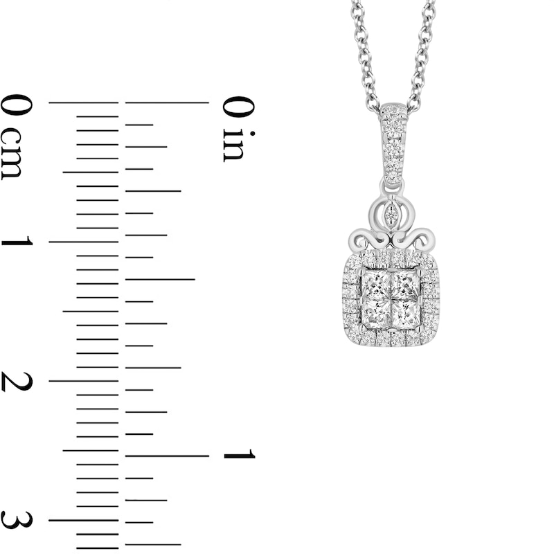 Enchanted Disney Cinderella 1/3 CT. T.W. Quad Princess-Cut Diamond Frame Pendant in Sterling Silver – 19"