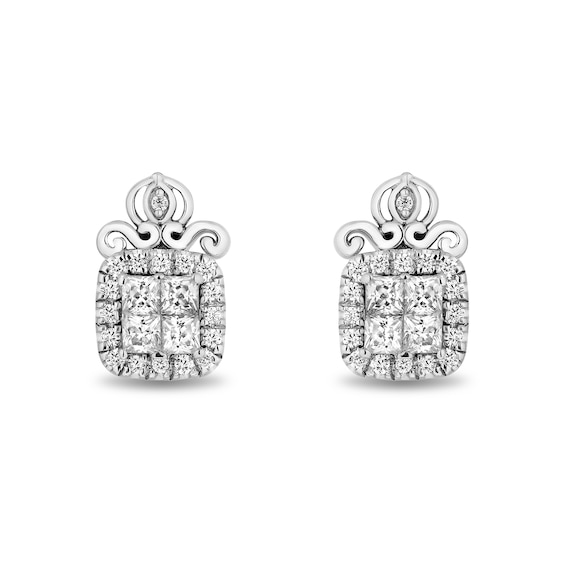 Enchanted Disney Cinderella 3/8 CT. T.w. Quad Princess-Cut Diamond Frame Stud Earrings in Sterling Silver