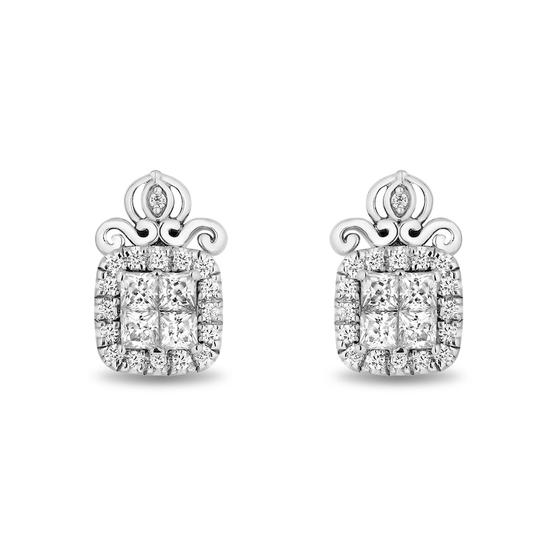 Enchanted Disney Cinderella 3/8 CT. T.W. Quad Princess-Cut Diamond Frame Stud Earrings in Sterling Silver