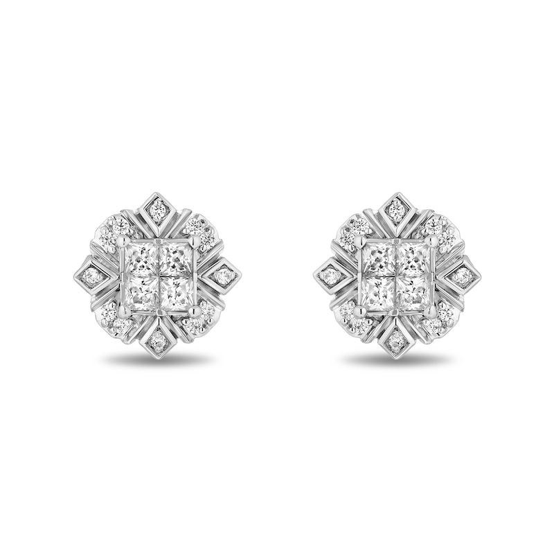 Main Image 2 of Enchanted Disney Elsa 1/2 CT. T.W. Quad Princess-Cut Diamond Frame Snowflake Stud Earrings in Sterling Silver