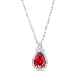 Pear-Shaped Garnet and White Lab-Created Sapphire Frame Split Bail Pendant in Sterling Silver