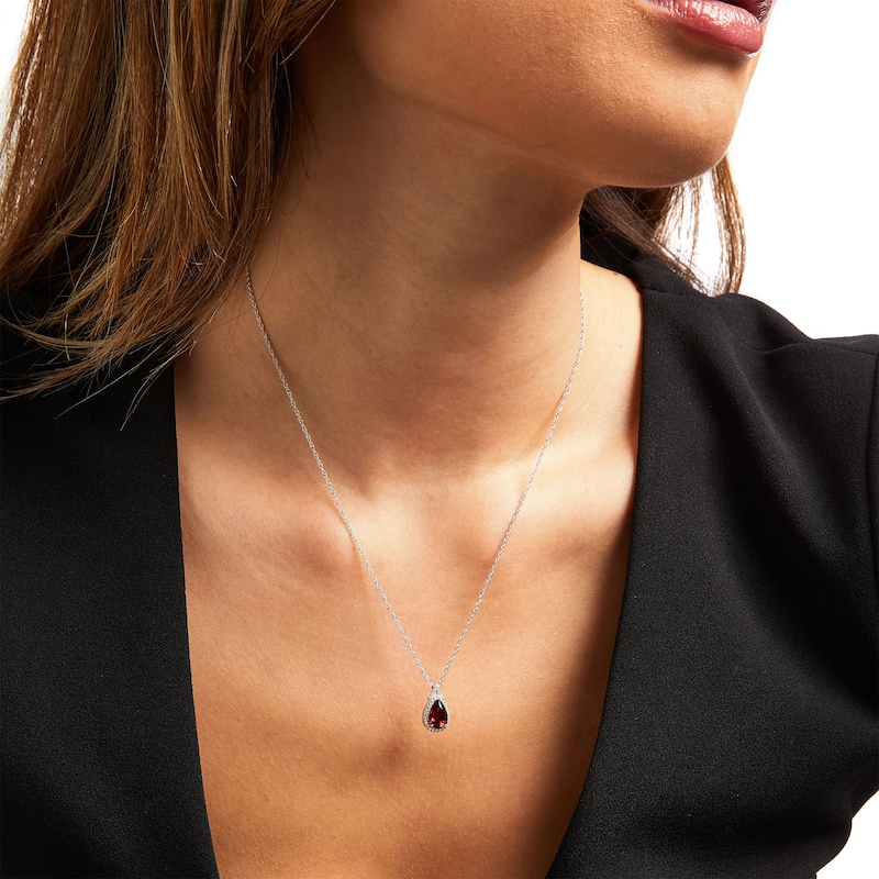 Main Image 2 of Pear-Shaped Garnet and White Lab-Created Sapphire Frame Split Bail Pendant in Sterling Silver