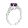 Thumbnail Image 3 of Pear-Shaped Amethyst and White Lab-Created Sapphire Frame Split Shank Ring in Sterling Silver