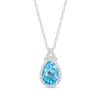 Thumbnail Image 1 of Pear-Shaped Swiss Blue Topaz and White Lab-Created Sapphire Frame Split Bail Pendant in Sterling Silver
