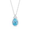 Thumbnail Image 0 of Pear-Shaped Swiss Blue Topaz and White Lab-Created Sapphire Frame Split Bail Pendant in Sterling Silver