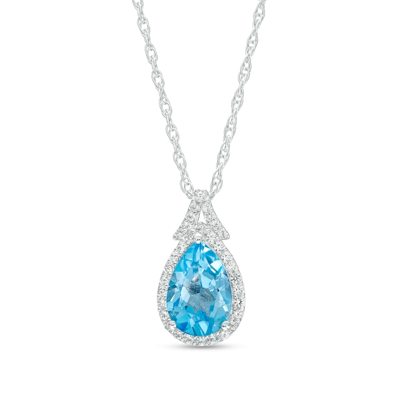 Main Image 1 of Pear-Shaped Swiss Blue Topaz and White Lab-Created Sapphire Frame Split Bail Pendant in Sterling Silver