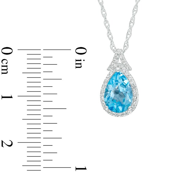 Pear-Shaped Swiss Blue Topaz and White Lab-Created Sapphire Frame Split Bail Pendant in Sterling Silver