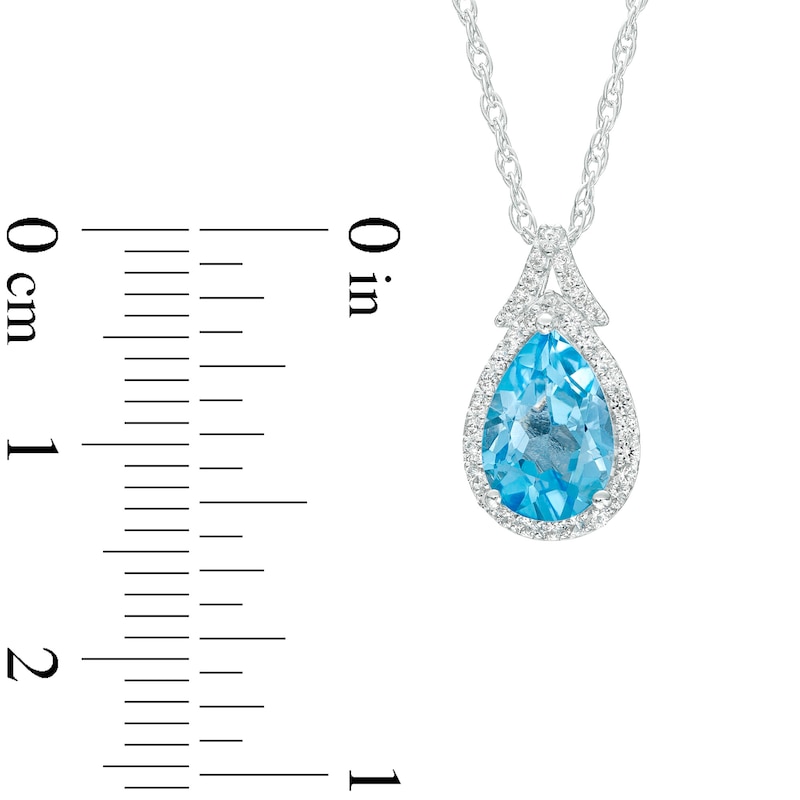 Main Image 3 of Pear-Shaped Swiss Blue Topaz and White Lab-Created Sapphire Frame Split Bail Pendant in Sterling Silver