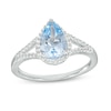 Thumbnail Image 1 of Pear-Shaped Blue Lab-Created Spinel and White Lab-Created Sapphire Frame Split Shank Ring in Sterling Silver