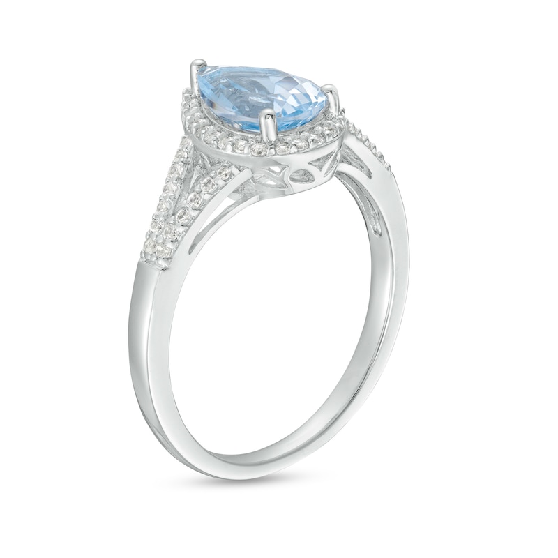 Main Image 3 of Pear-Shaped Blue Lab-Created Spinel and White Lab-Created Sapphire Frame Split Shank Ring in Sterling Silver