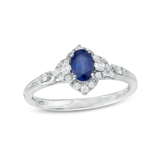 Oval Blue Sapphire and 1/4 CT. T.w. Diamond Frame Ring in 10K White Gold