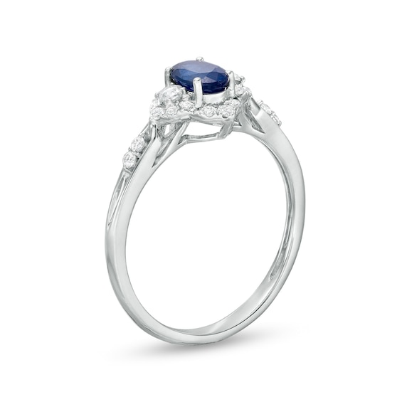 Oval Blue Sapphire and 1/4 CT. T.w. Diamond Frame Ring in 10K White Gold