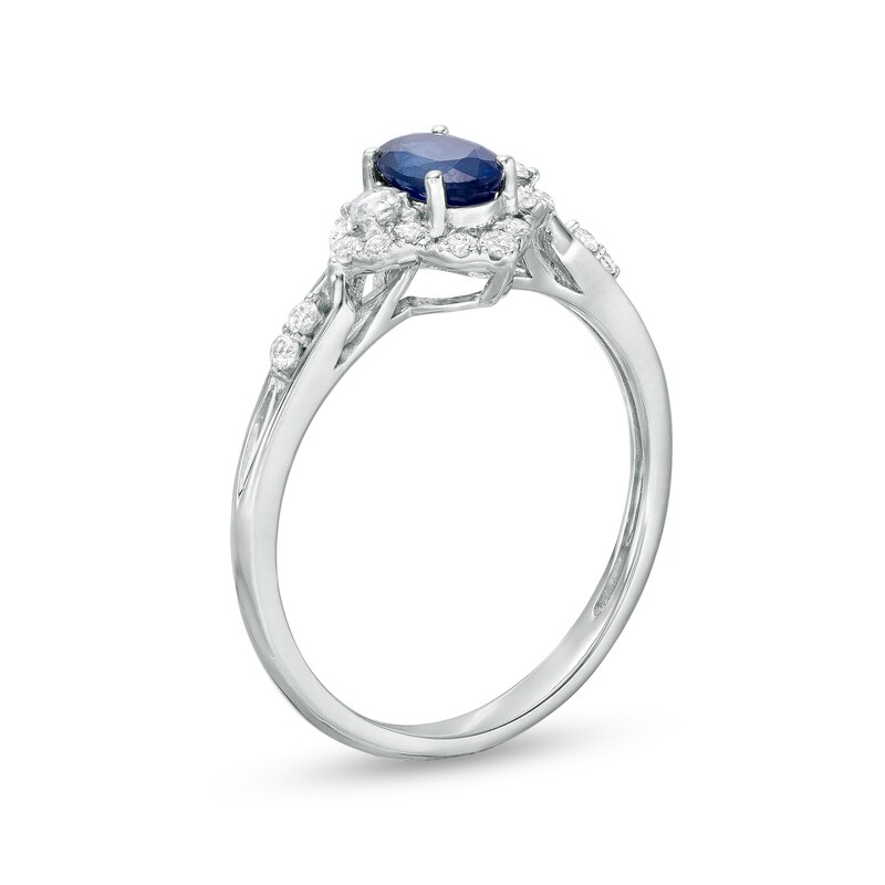 Main Image 3 of Oval Blue Sapphire and 1/4 CT. T.W. Diamond Frame Ring in 10K White Gold