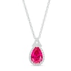 Thumbnail Image 1 of Pear-Shaped Lab-Created Ruby and White Lab-Created Sapphire Frame Split Bail Pendant in Sterling Silver