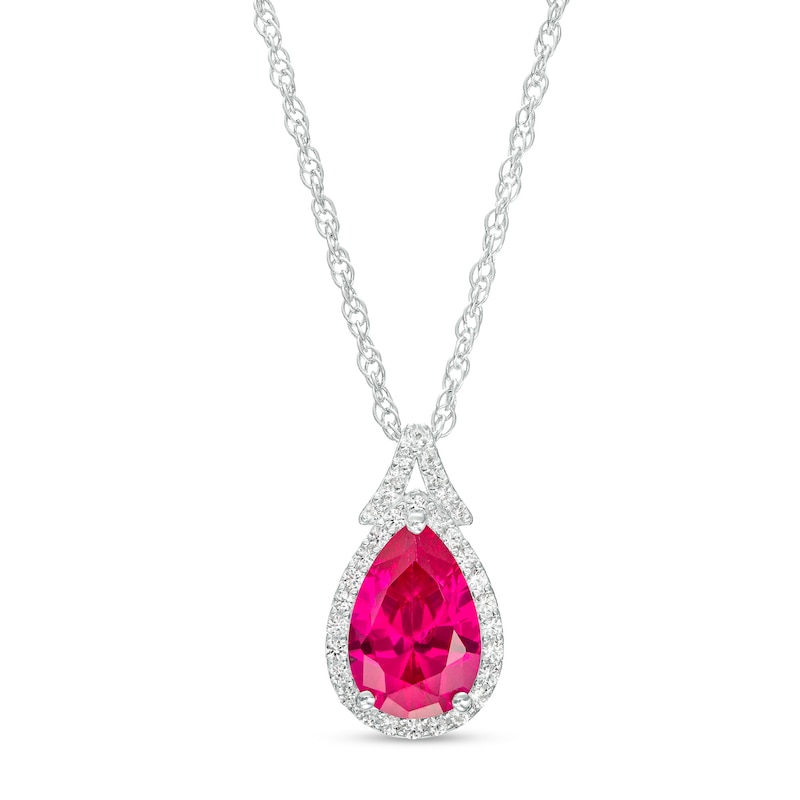 Main Image 1 of Pear-Shaped Lab-Created Ruby and White Lab-Created Sapphire Frame Split Bail Pendant in Sterling Silver
