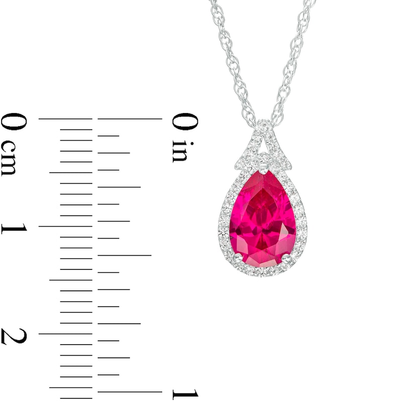 Pear-Shaped Lab-Created Ruby and White Lab-Created Sapphire Frame Split Bail Pendant in Sterling Silver