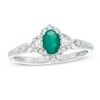Thumbnail Image 1 of Oval Emerald and 1/4 CT. T.W. Diamond Floral Frame Ring in 10K White Gold