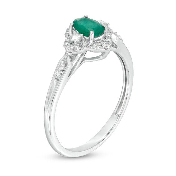 Oval Emerald and 1/4 CT. T.w. Diamond Floral Frame Ring in 10K White Gold