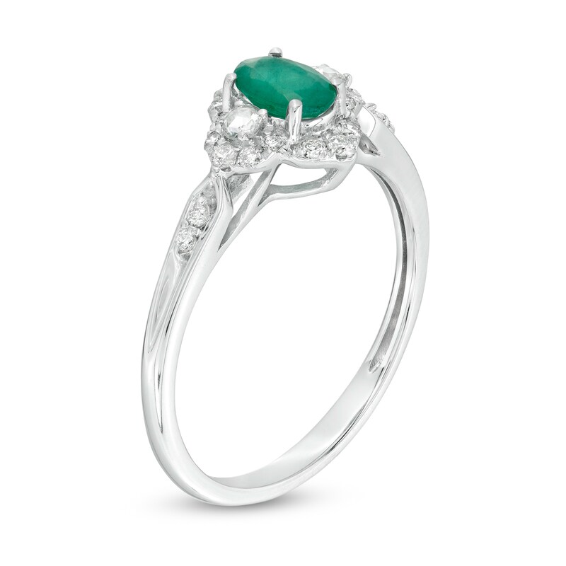 Main Image 3 of Oval Emerald and 1/4 CT. T.W. Diamond Floral Frame Ring in 10K White Gold