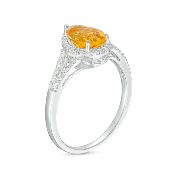 Pear-Shaped Citrine and White Lab-Created Sapphire Frame Split Shank Ring in Sterling Silver