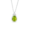 Thumbnail Image 1 of Pear-Shaped Peridot and White Lab-Created Sapphire Frame Split Bail Pendant in Sterling Silver
