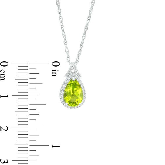 Pear-Shaped Peridot and White Lab-Created Sapphire Frame Split Bail Pendant in Sterling Silver
