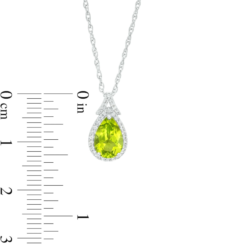 Main Image 3 of Pear-Shaped Peridot and White Lab-Created Sapphire Frame Split Bail Pendant in Sterling Silver
