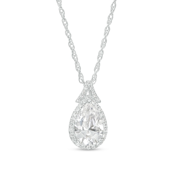 Pear-Shaped White Lab-Created Sapphire Frame Split Bail Pendant in Sterling Silver