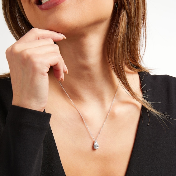 Pear-Shaped White Lab-Created Sapphire Frame Split Bail Pendant in Sterling Silver