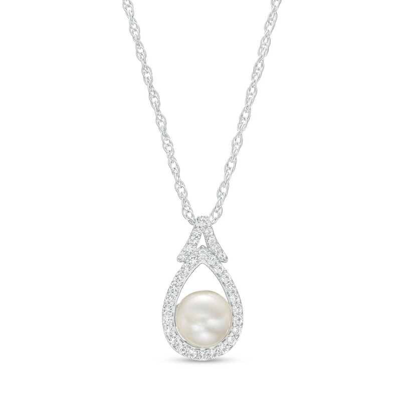 Sterling Silver Diamond & Created Sapphire Cultured Pearl Pendant Sterling Silver Diamond & Created Sapphire Cultured Pearl Pendant