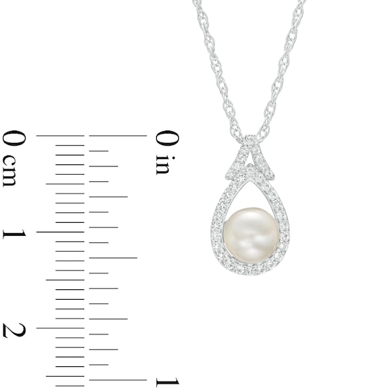 6.0mm Freshwater Cultured Pearl and White Lab-Created Sapphire Pear-Shaped Frame Split Bail Pendant in Sterling Silver