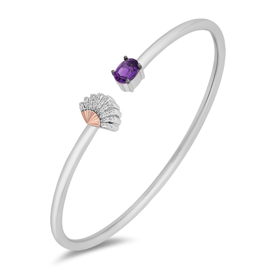 Enchanted Disney Ariel Oval Amethyst and 1/10 CT. T.w. Diamond Open Bangle in Sterling Silver and 10K Rose Gold