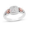 Thumbnail Image 0 of Enchanted Disney Belle 1/3 CT. T.W. Cushion-Shaped Multi-Diamond Frame Ring in Sterling Silver and 10K Rose Gold