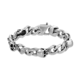12.0mm Grey Skull Antique-Finish Link Bracelet in Stainless Steel - 8.5"