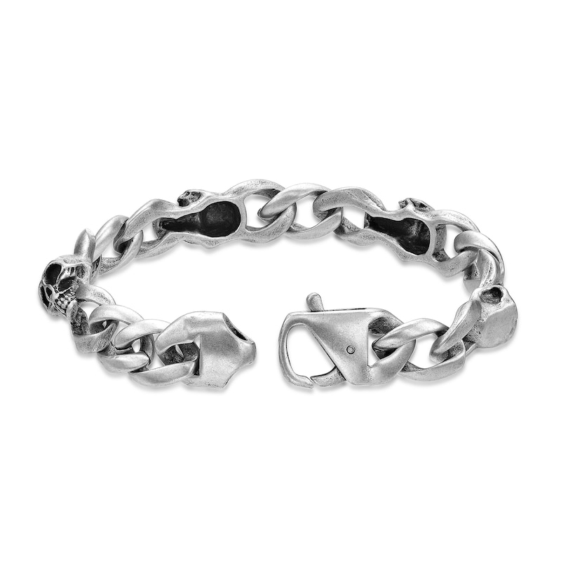 Main Image 2 of 12.0mm Grey Skull Antique-Finish Link Bracelet in Stainless Steel - 8.5"