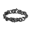 Thumbnail Image 1 of Men's 12.0mm Black Skull Antique-Finish Link Bracelet in Stainless Steel - 8.5"