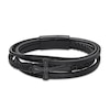 Thumbnail Image 0 of Men's 14.0mm Leather Braided Stacked Cross Bracelet with Black IP Stainless Steel Clasp - 8.5"