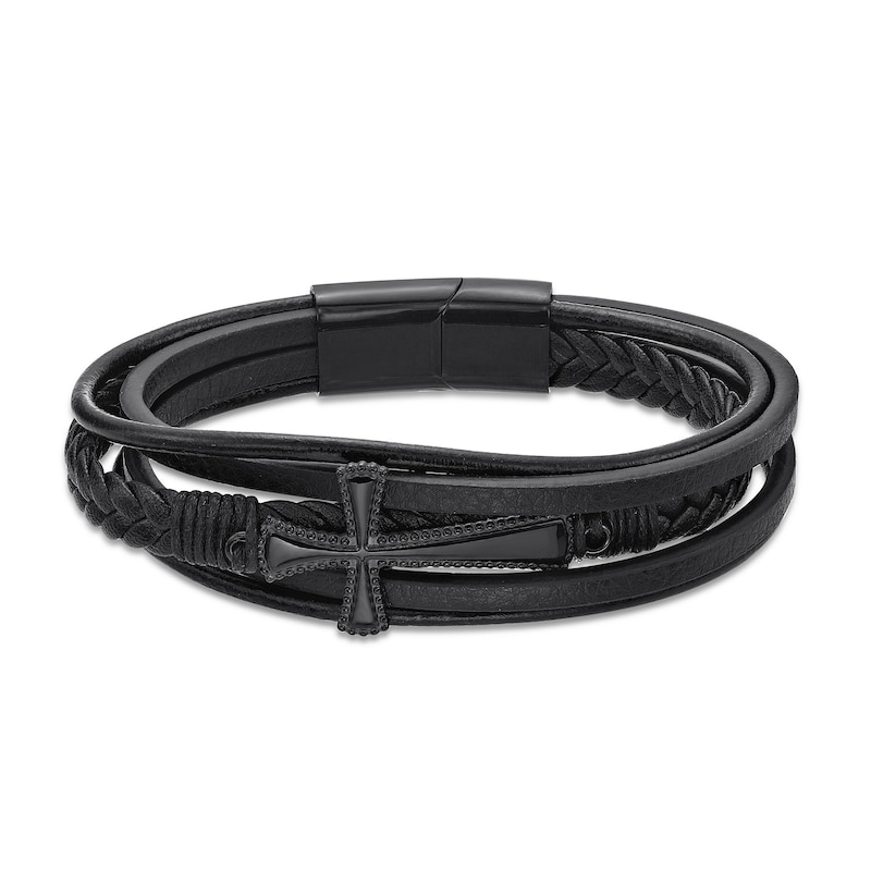 Fine Braided Leather Belt Black Unisex Size Personalized Hand 