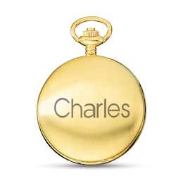 Men's Charles-Hubert Engravable Gold-Tone Stainless Steel Pocket Watch with White Dial (6 Lines)
