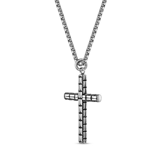 Men's Rib-Textured Cross Pendant in Stainless Steel Black IP