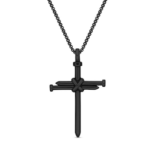 Men's Triple Nails "X" Cross Pendant in Stainless Steel with Black IP - 24"