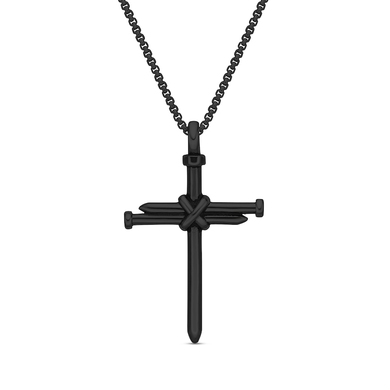 Men's Triple Nails "X" Cross Pendant in Stainless Steel with Black IP - 24"