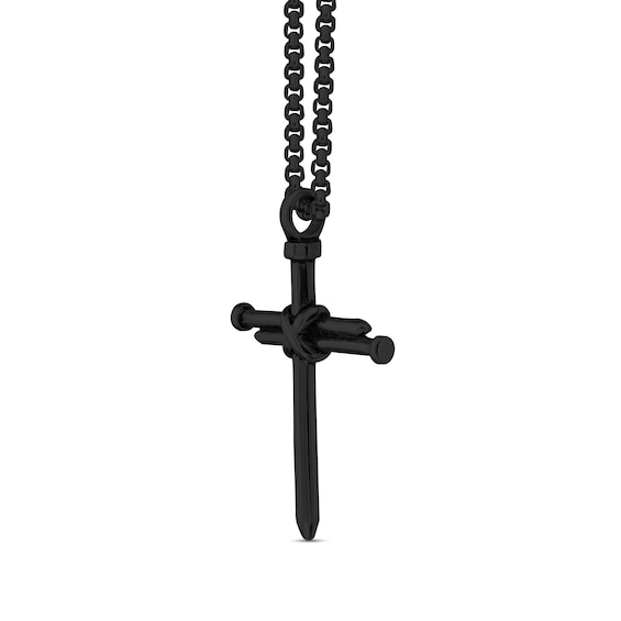 Men's Triple Nails "X" Cross Pendant in Stainless Steel with Black IP - 24"