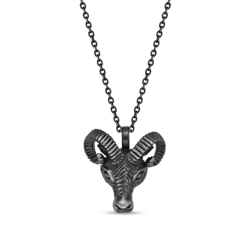 Main Image 1 of Men's Ram Head Pendant in Stainless Steel with Grey IP - 24"