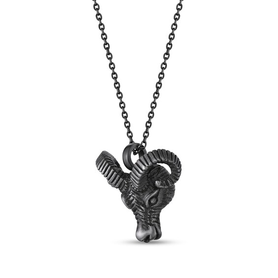 Men's Ram Head Pendant in Stainless Steel with Grey IP - 24"