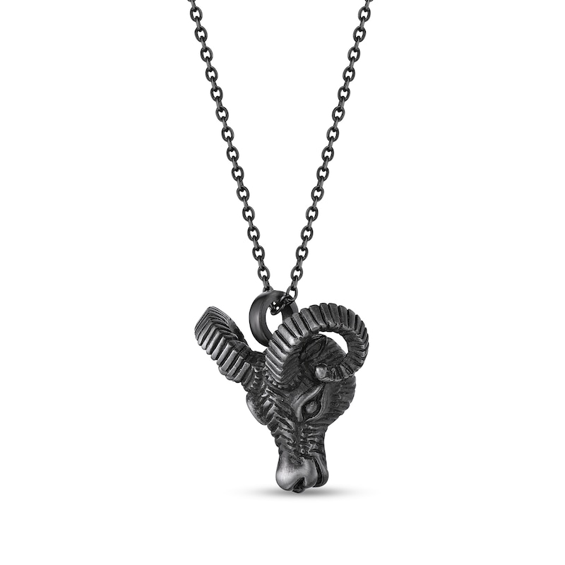 Main Image 2 of Men's Ram Head Pendant in Stainless Steel with Grey IP - 24"
