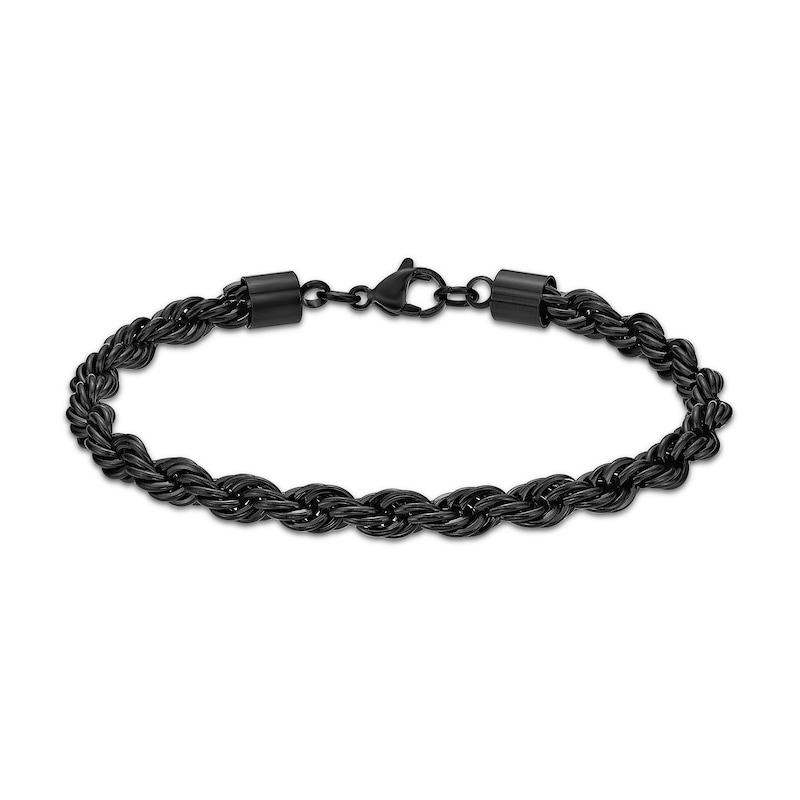 6.0mm Rope Chain Bracelet in Stainless Steel with Black IP - 8.5"