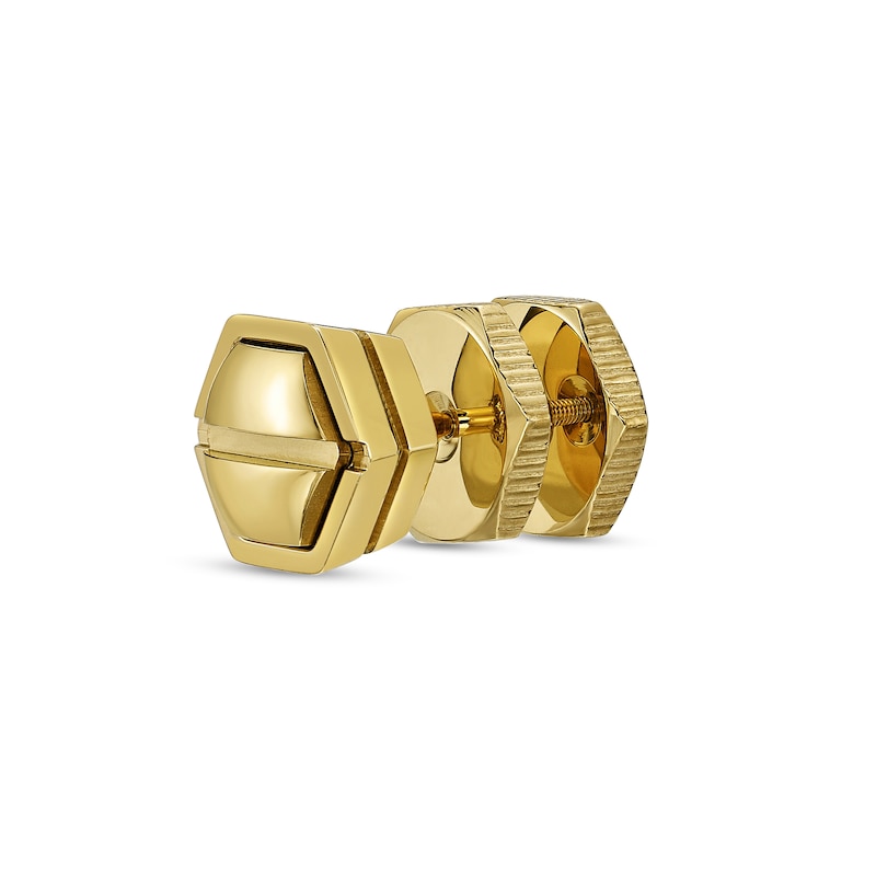Men's Hex Bolt Stud Earrings in Stainless Steel with Gold-Tone IP