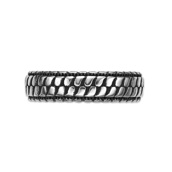 6.5mm Tire Track Antique-Finish Ring Stainless Steel and Black IP