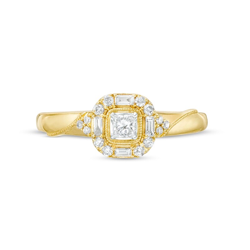 Main Image 4 of 1/4 CT. T.W. Princess-Cut Diamond Cushion-Shaped Frame Promise Ring in 10K Gold
